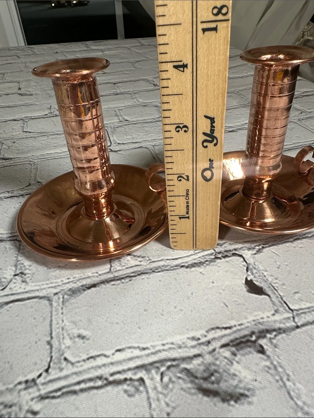 2 Copper Handmade Candle Holder with Handle Vintage Boho Design 4”